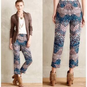 ANTHROPOLOGIE ELEVENSES Pants Size 6 Lanikai Abstract Artsy Trousers Crop